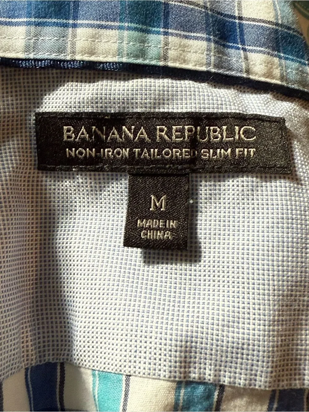 Banana Republic Green Blue White 100% Cotton Casual Shirt Slim Fit Medium